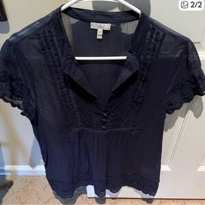 Joie Dark Blue Lace Trim Blouse